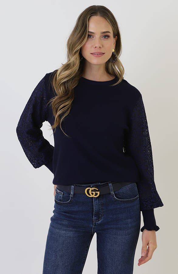 Soft Heart Sleeve Knit Navy – truien — foto 12