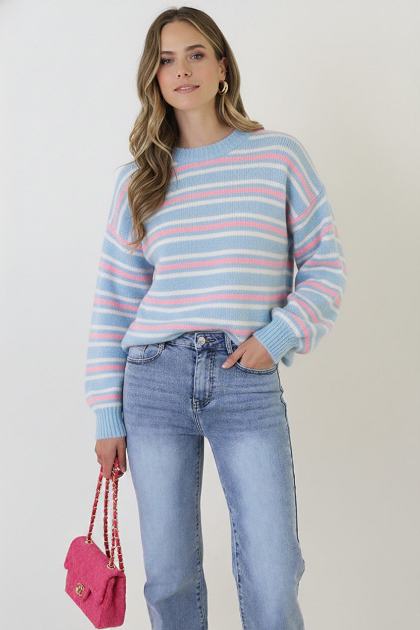 Soft Stripe Knit Light Blue – truien — foto 5