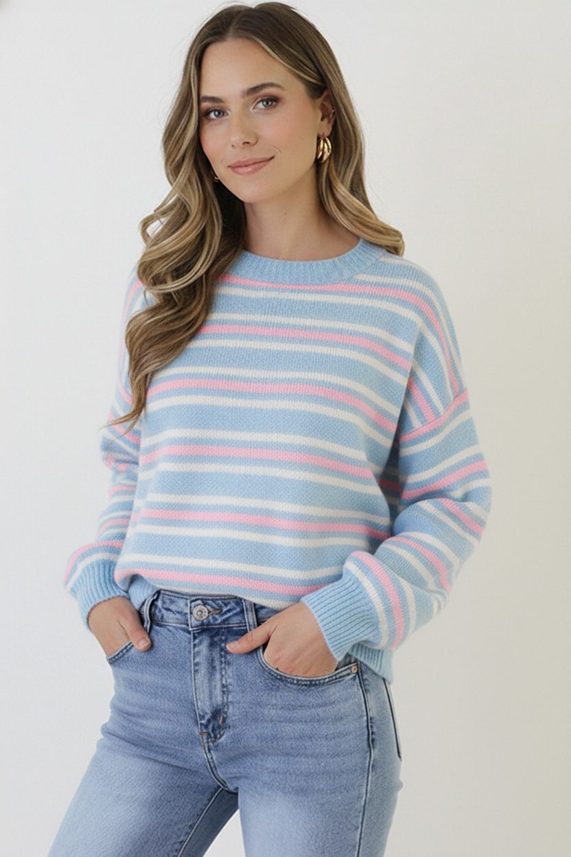 Soft Stripe Knit Light Blue – truien — foto 2