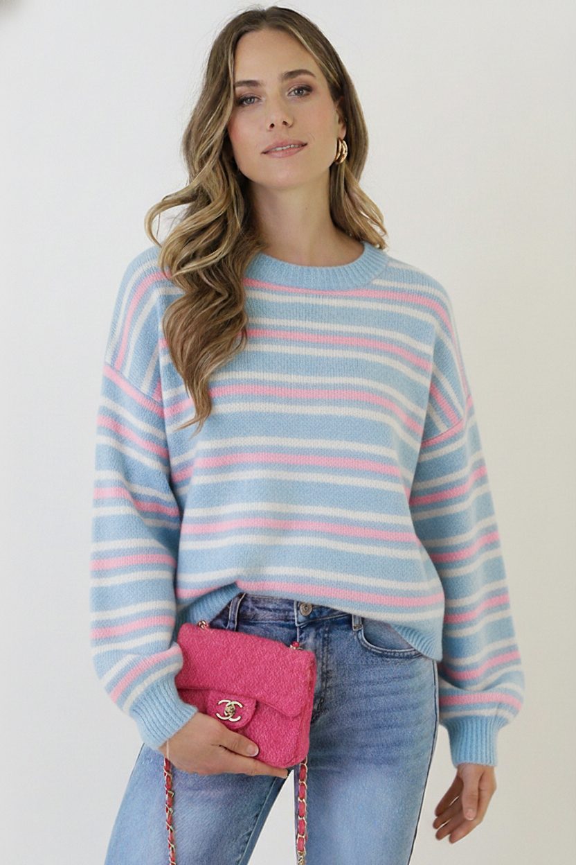Soft Stripe Knit Light Blue – truien — foto 6
