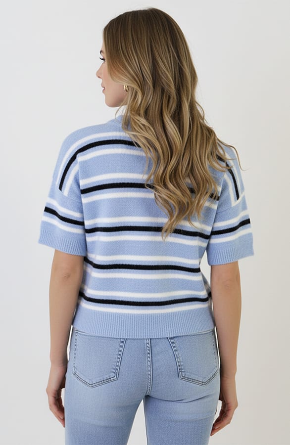 Soft Sweater Korte Mouw Strepen Blauw – truien — foto 3