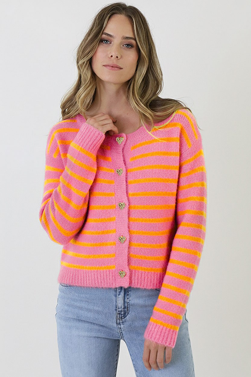 Striped Button Cardigan Pink Orange – vesten — foto 2