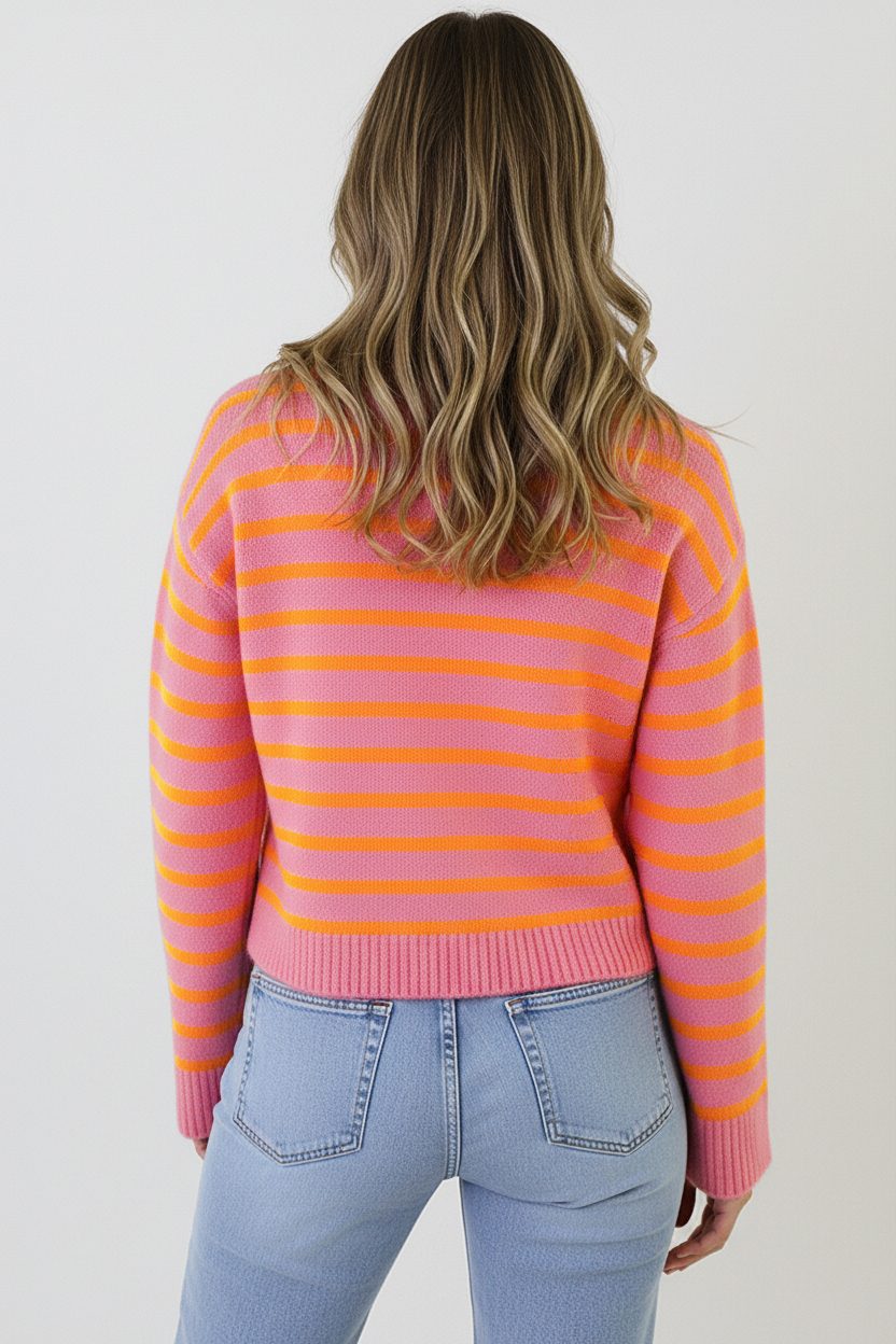 Striped Button Cardigan Pink Orange – vesten — foto 3