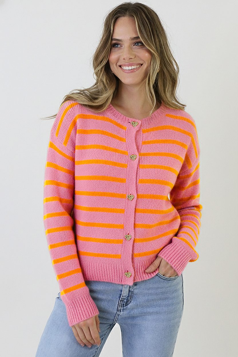 Striped Button Cardigan Pink Orange – vesten — foto 5