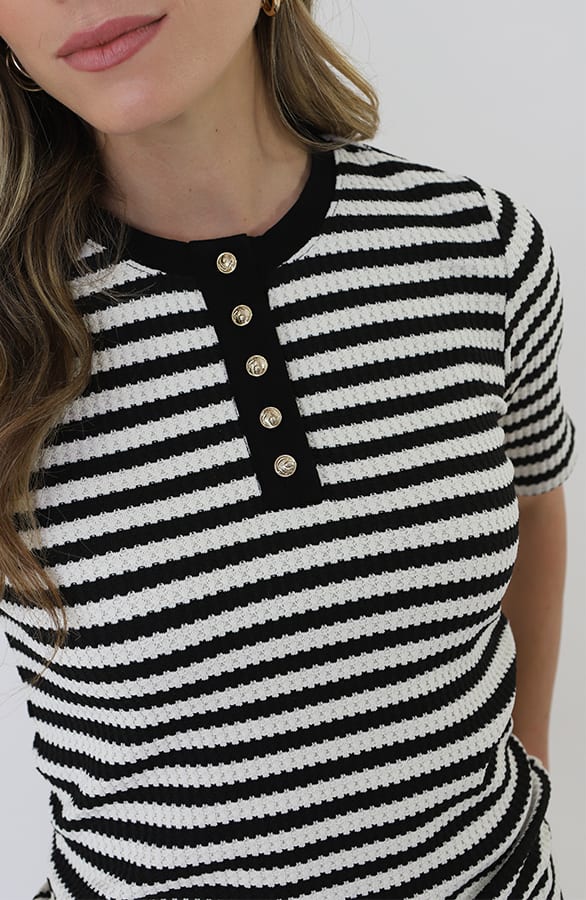 Striped Stretch Gold Button Top – shirts & tops — foto 10