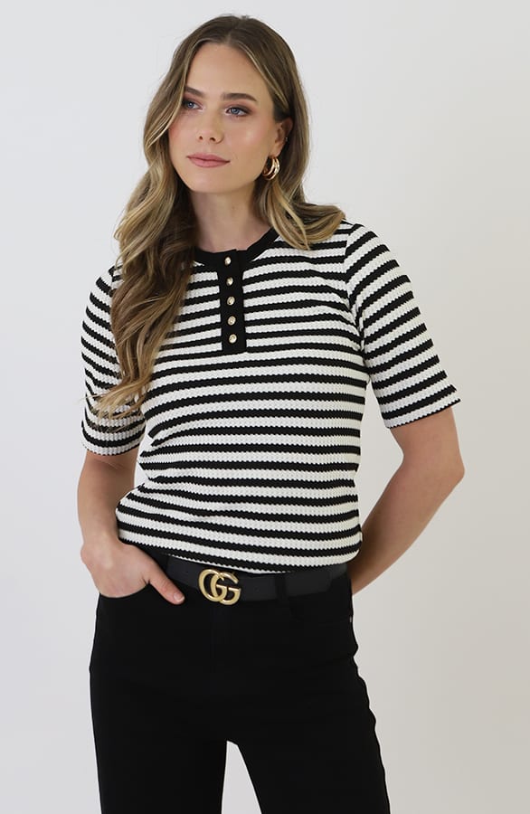 Striped Stretch Gold Button Top – shirts & tops — foto 12