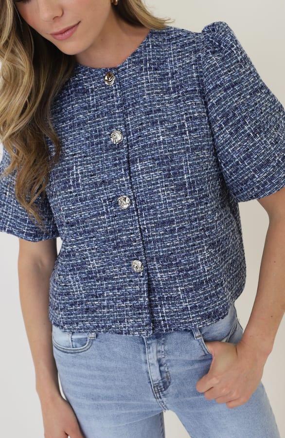 Tweed Puff Sleeve Jacket Blue – blazers — foto 10
