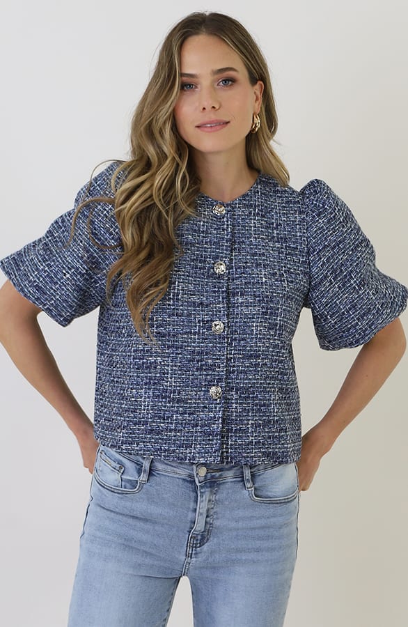 Tweed Puff Sleeve Jacket Blue – blazers — foto 8