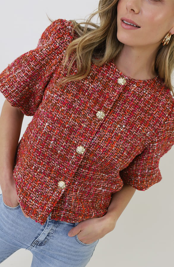 Tweed Puff Sleeve Jacket Orange – blazers — foto 10