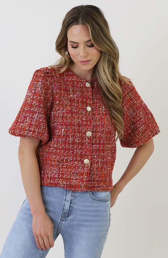 Tweed Puff Sleeve Jacket Orange – blazers — foto 13