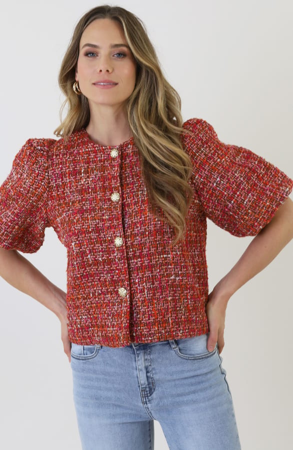 Tweed Puff Sleeve Jacket Orange – blazers — foto 12