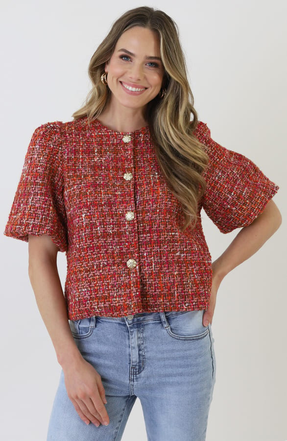 Tweed Puff Sleeve Jacket Orange – blazers — foto 8