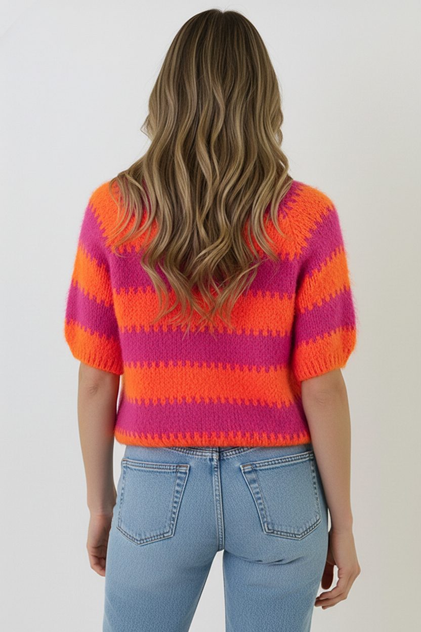 Zachte Gestreepte Trui Fuchsia – truien — foto 4