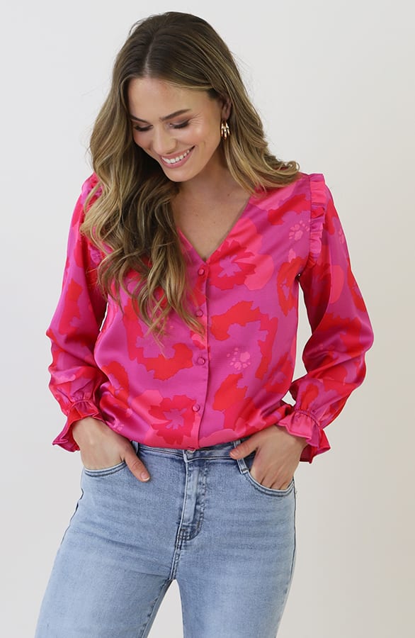 Zijde Look Ruffle Print Blouse – kleding — foto 9