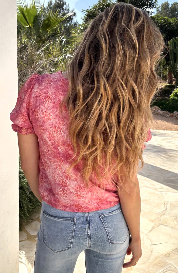 Abstract Print Puff Sleeve Top Pink – shirts & tops — foto 3