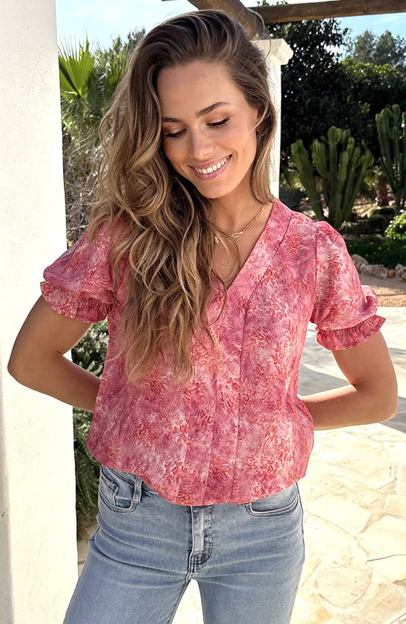 Abstract Print Puff Sleeve Top Pink – shirts & tops — foto 2
