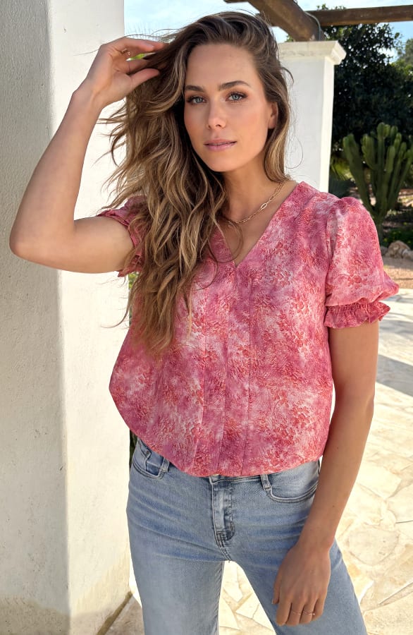 Abstract Print Puff Sleeve Top Pink – shirts & tops — foto 6