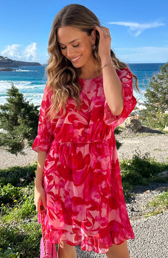 Back Bow Ruffle Dress Koraal – alle jurkjes — foto 7