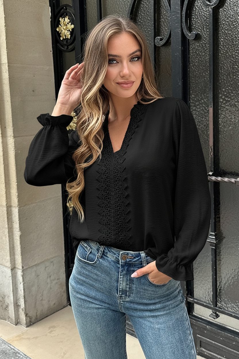 Boho Blouse Kant Bibi Zwart – kleding — foto 2