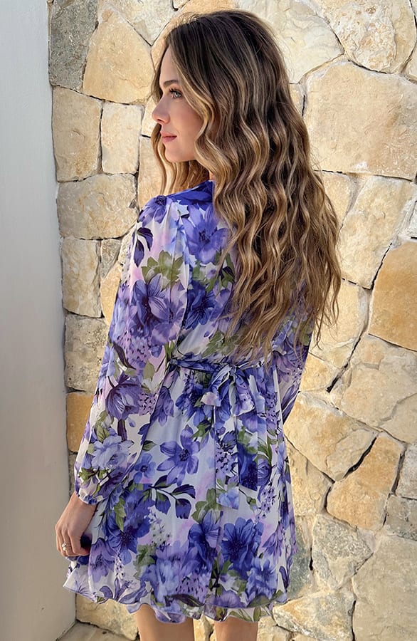 Chiffon Bloemenprint Jurk Lila – alle jurkjes — foto 3