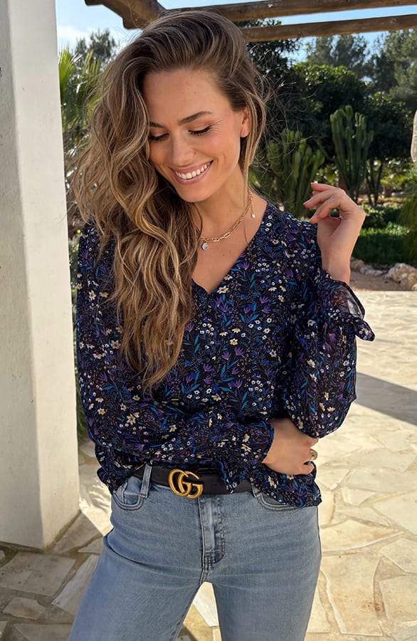 Chiffon Floral Ruffle Blouse Multicolor – kleding