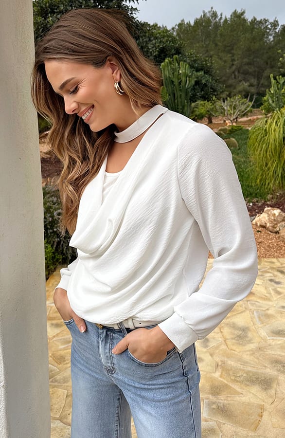 Draped Waterfall Blouse Ecru – shirts & tops — foto 3