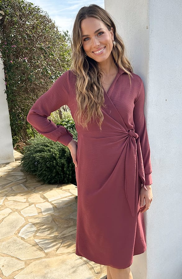 Elegante V-hals Overslag Jurk Dust Roze – alle jurkjes — foto 6