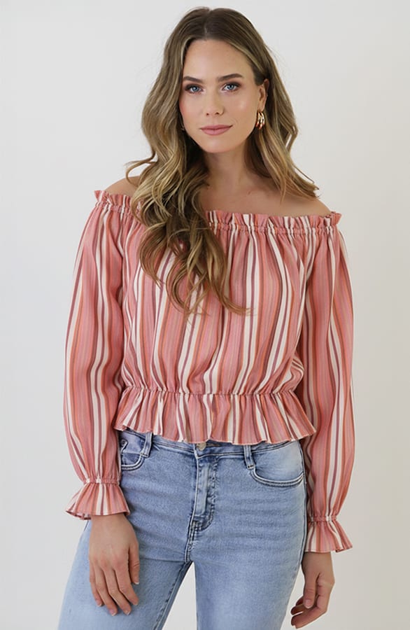 Feminine Off Shoulder Blouse Roze – shirts & tops — foto 5