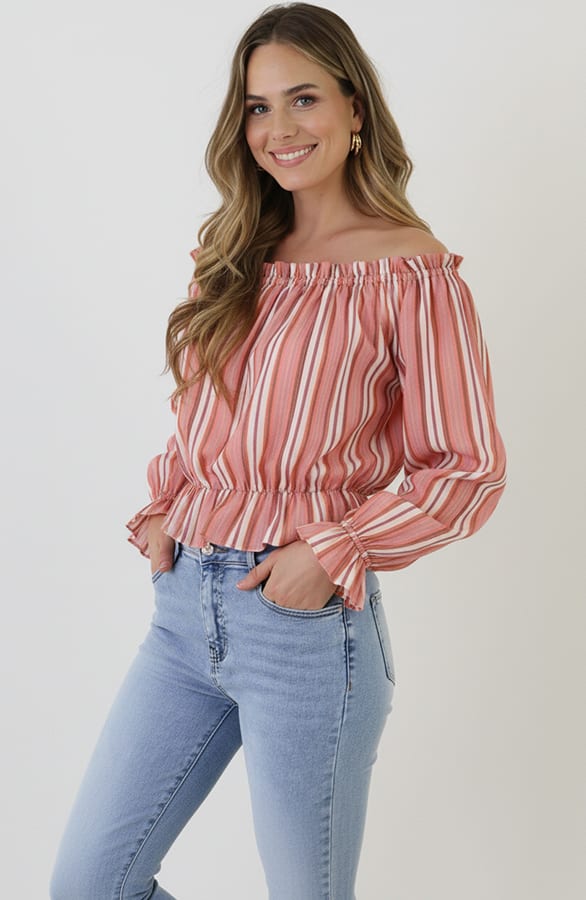 Feminine Off Shoulder Blouse Roze – shirts & tops — foto 2