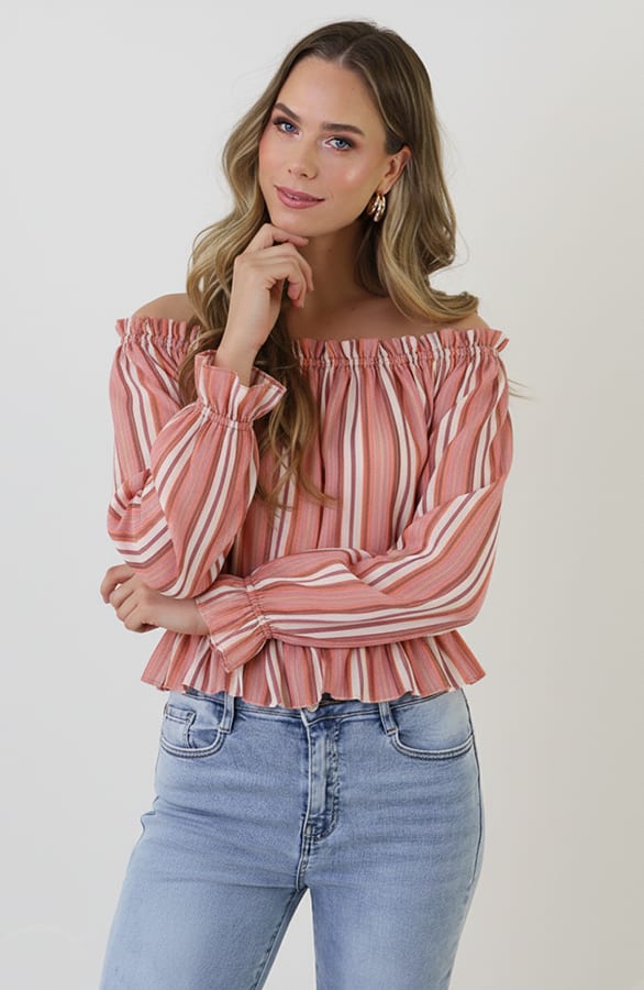 Feminine Off Shoulder Blouse Roze