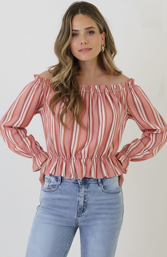 Feminine Off Shoulder Blouse Roze – shirts & tops — foto 6