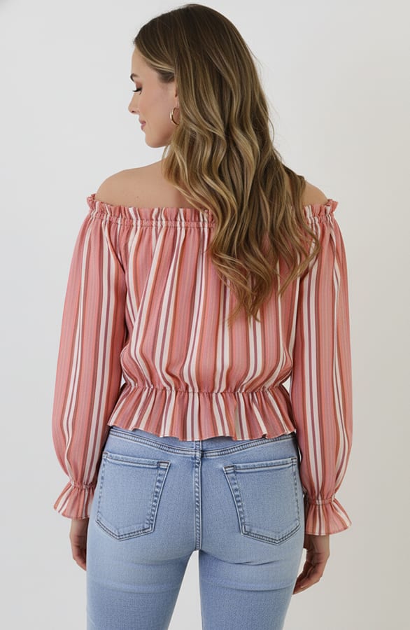 Feminine Off Shoulder Blouse Roze – shirts & tops — foto 3