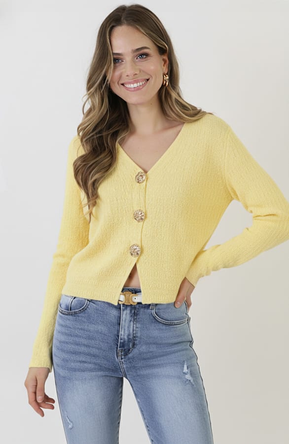 Fitted Vest Gold Button Butter Yellow – shirts & tops