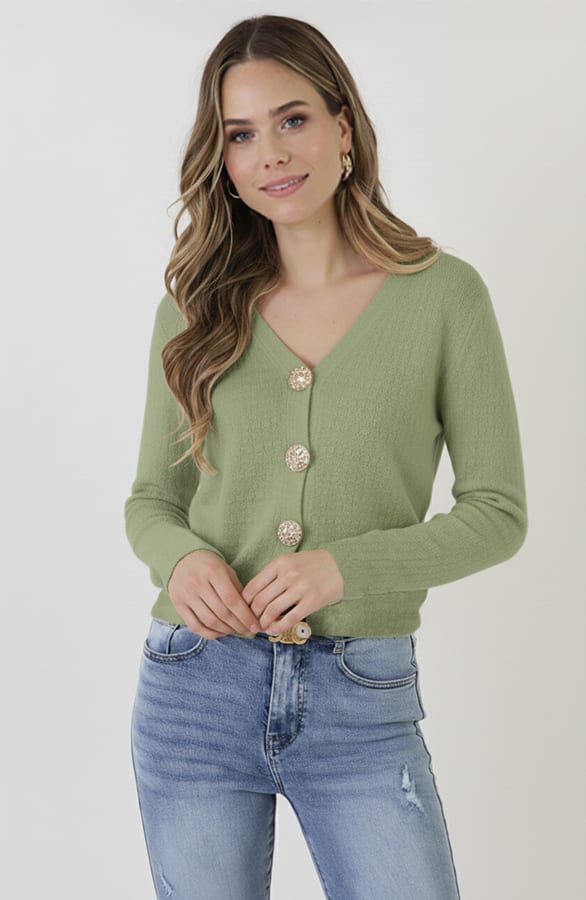 Fitted Vest Gold Button Green