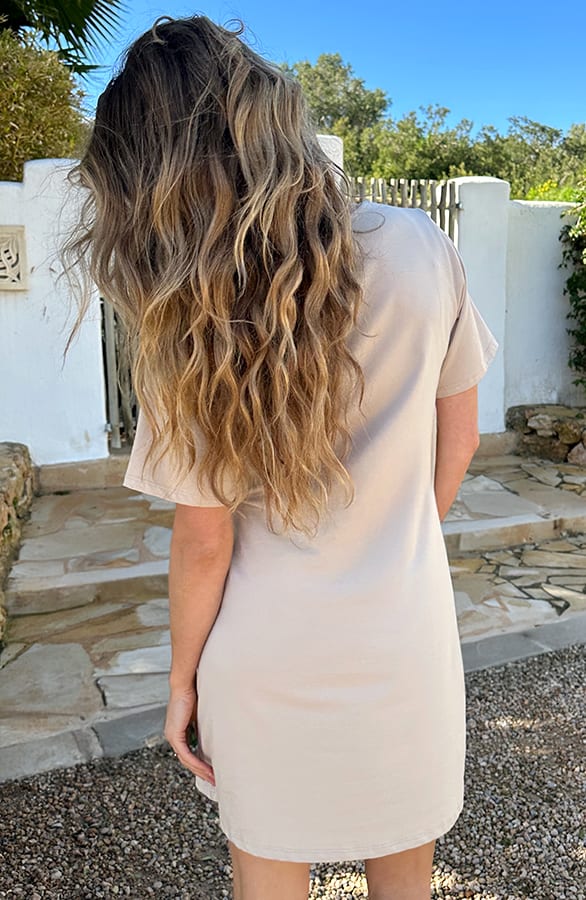 Geknoopte Casual T-shirt Jurk Beige – alle jurkjes — foto 3