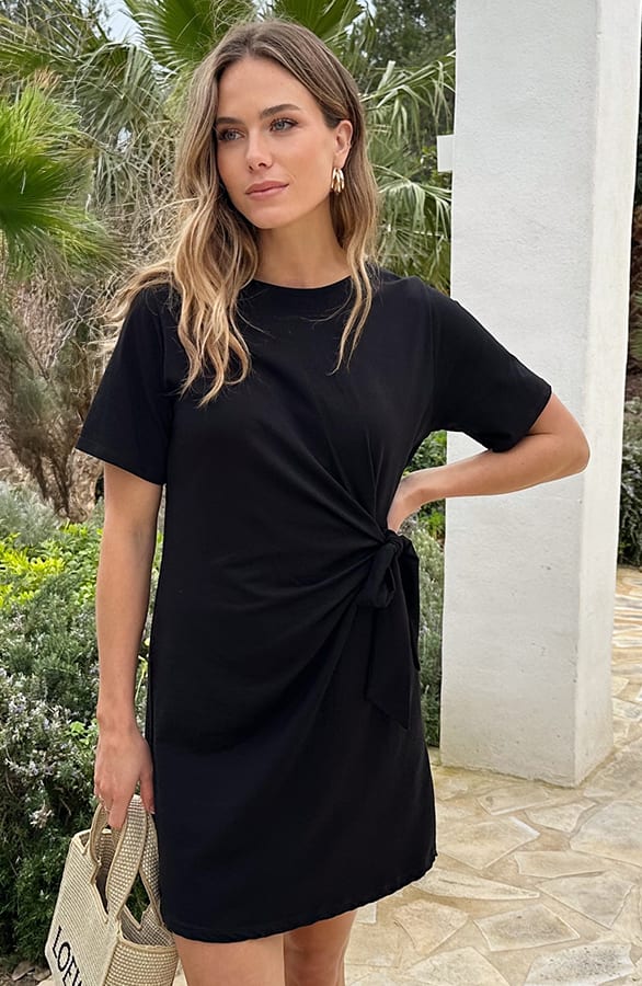 Geknoopte Casual T-shirt Jurk Zwart – alle jurkjes — foto 8