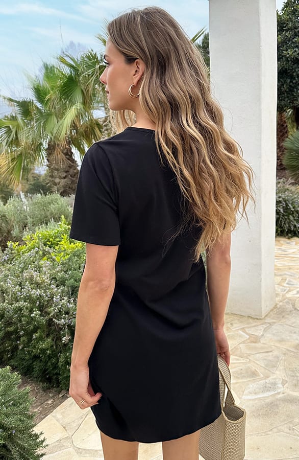 Geknoopte Casual T-shirt Jurk Zwart – alle jurkjes — foto 4