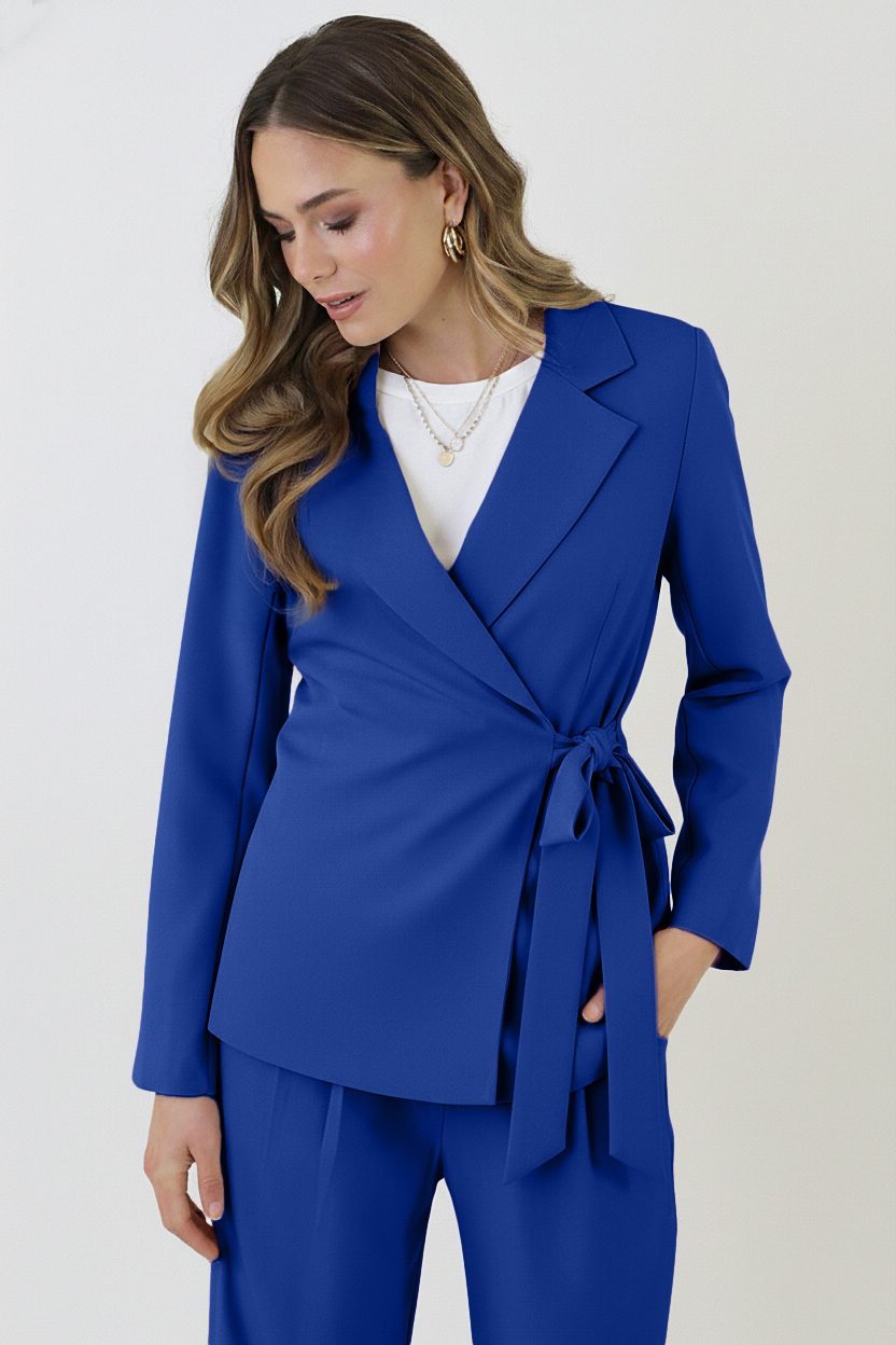 Getailleerde Blazer Met Strik Kobalt – vesten — foto 3