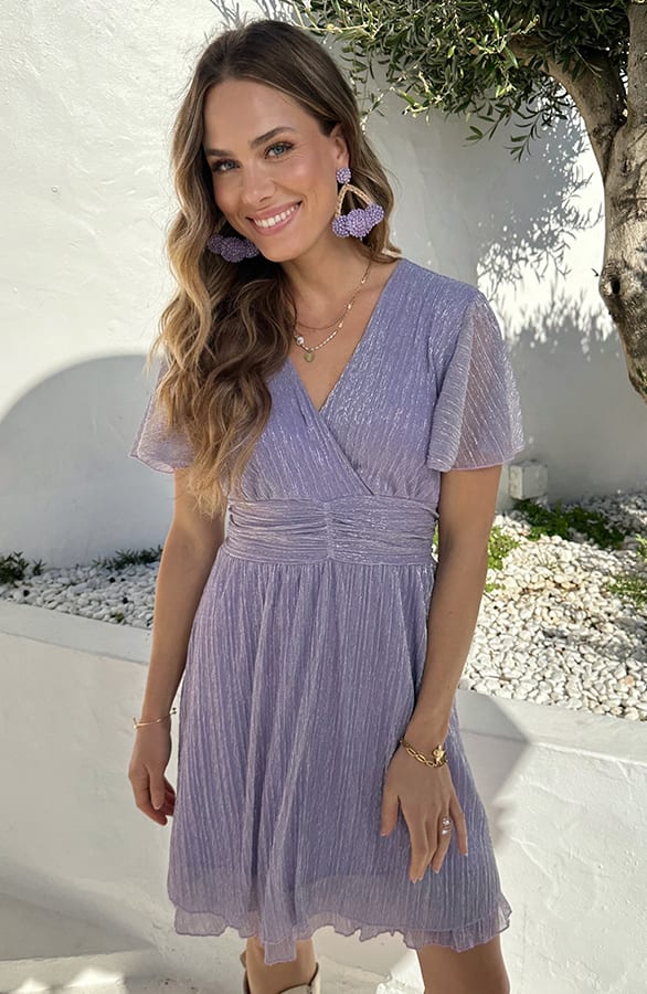 Waistband Dress Lurex Short Sleeve Lila – alle jurkjes — foto 7