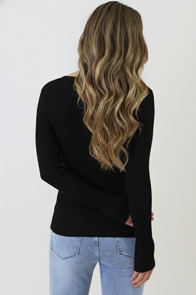 Gold Button Ribbed Knit Top Black – shirts & tops — foto 6