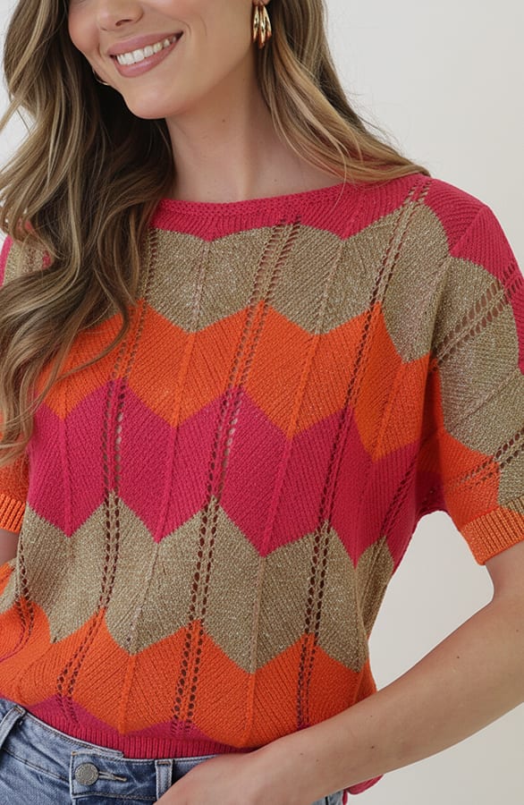 Knitted Top Lorena Oranje Fuchsia – truien — foto 8