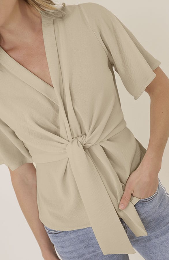 Knotted Butterfly Sleeve Top Beige – shirts & tops — foto 8