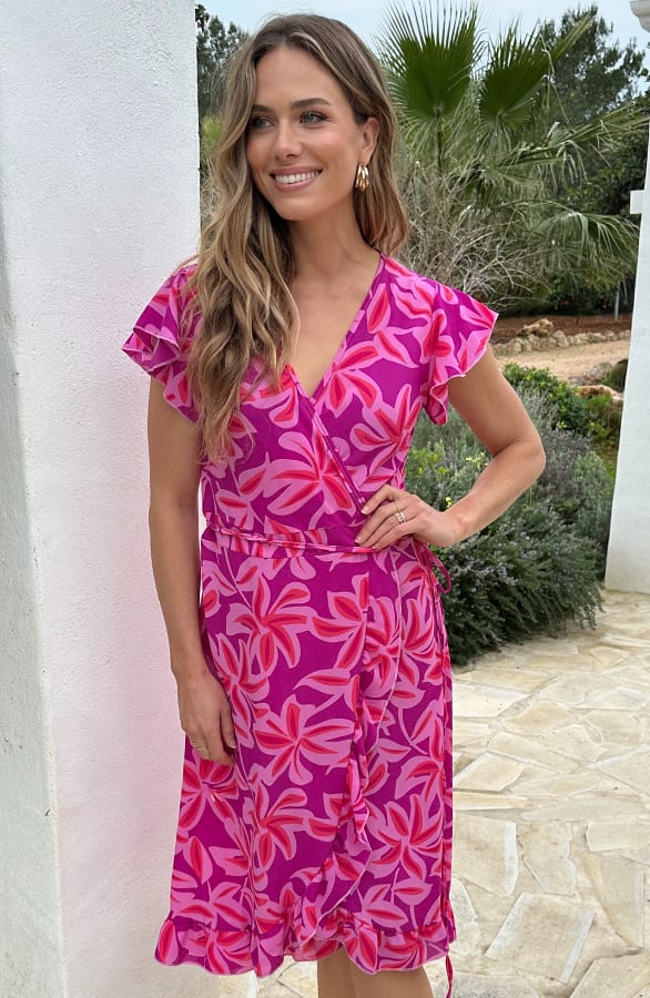 Midi Wrap Dress Bloemenprint Roze – alle jurkjes