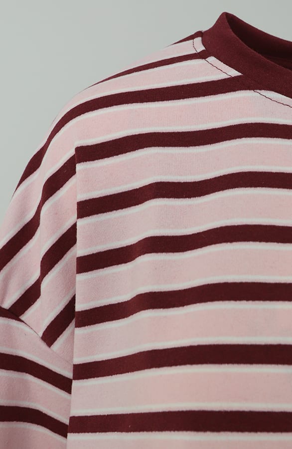 Oversized Gestreepte Katoenen Top Tricolore Burgundy Roze – shirts & tops — foto 9