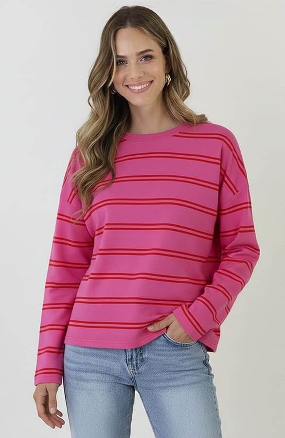 Oversized Gestreepte Katoenen Top Fuchsia Rood – shirts & tops — foto 2