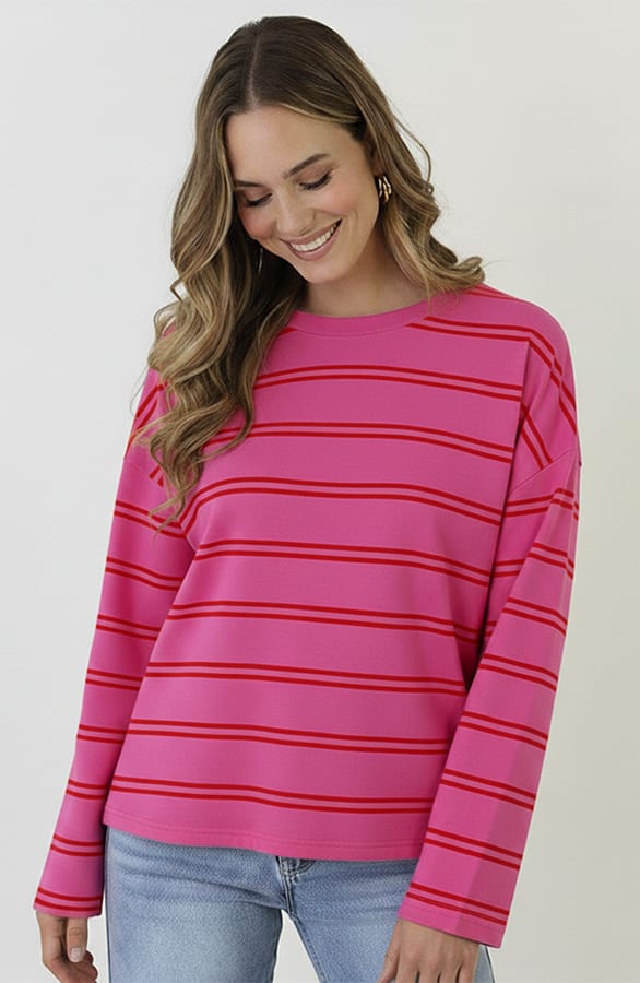 Oversized Gestreepte Katoenen Top Fuchsia Rood – shirts & tops — foto 5