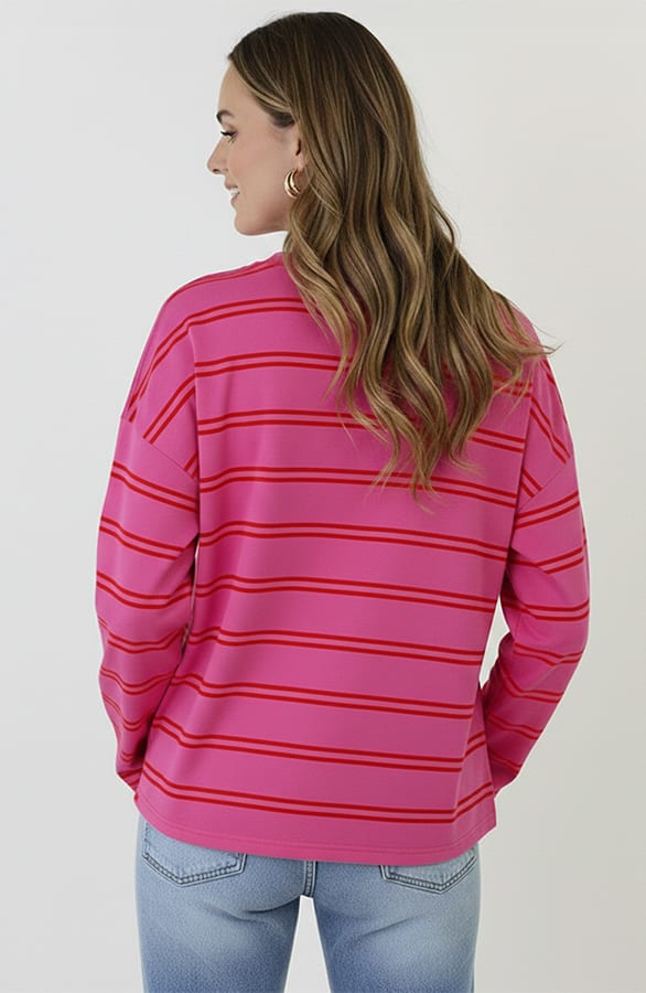 Oversized Gestreepte Katoenen Top Fuchsia Rood – shirts & tops — foto 3