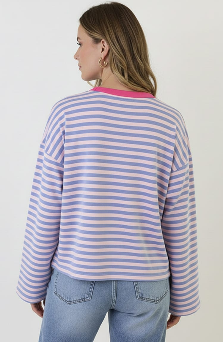 Oversized Gestreepte Katoenen Top Light Blue Pink – shirts & tops — foto 3