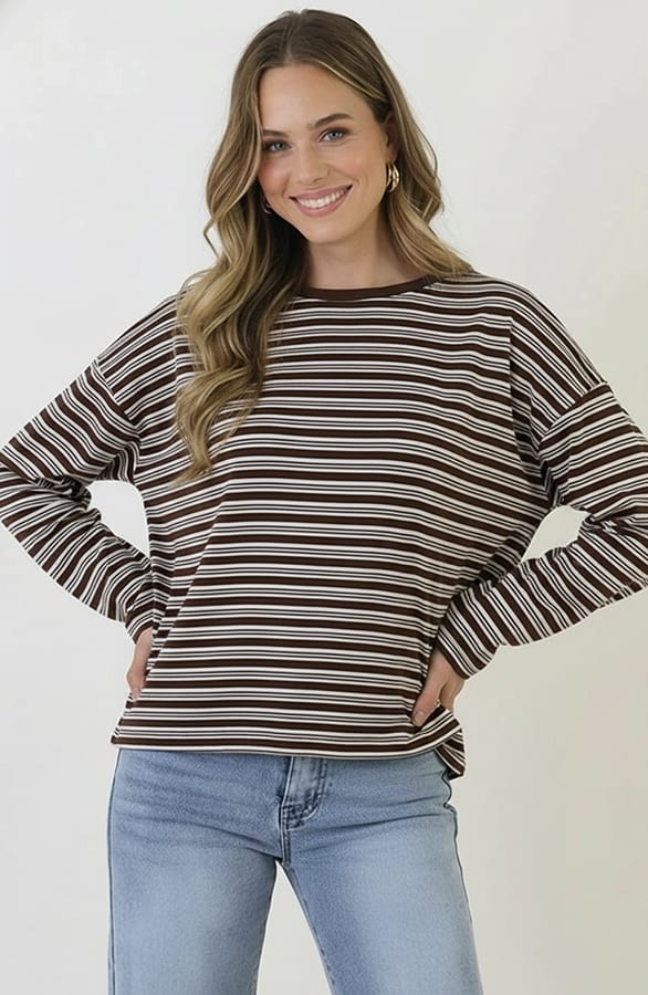 Oversized Gestreepte Katoenen Top Multi Choco – shirts & tops — foto 2