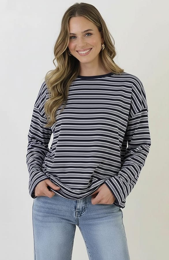 Oversized Gestreepte Katoenen Top Multi Navy – shirts & tops — foto 10